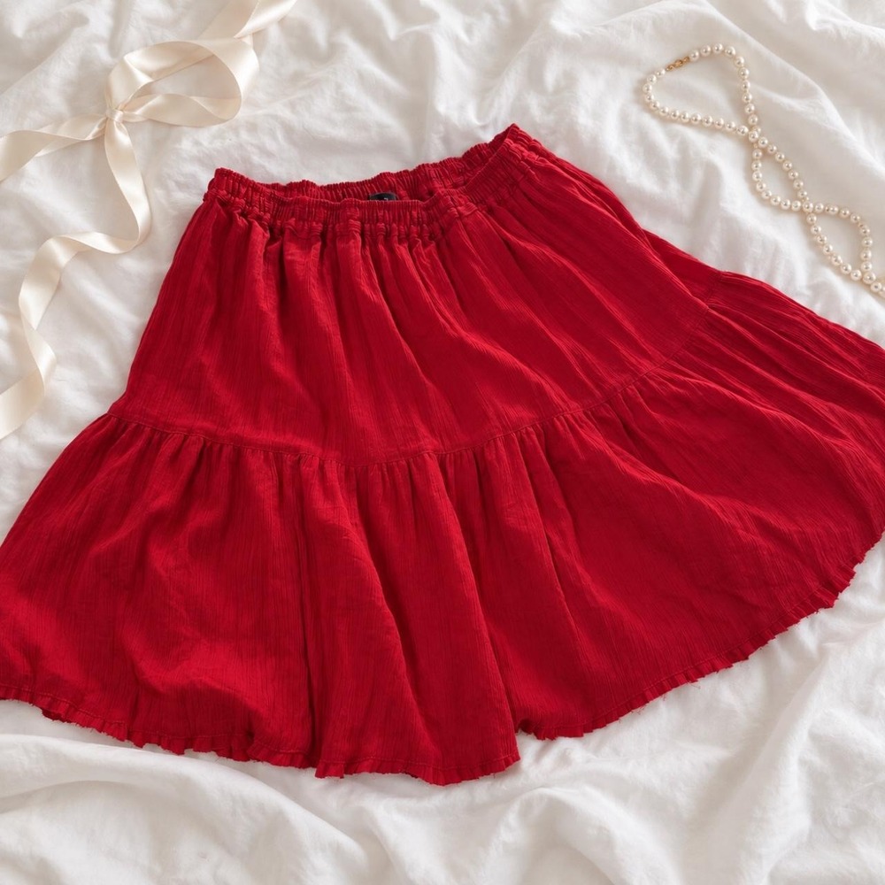 Red Tiered mini Skirt